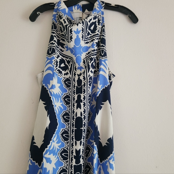 H&M Tie-belt Scarf Prints Dress long  maxi Cream/blue Patterned BNWT - Picture 14 of 14